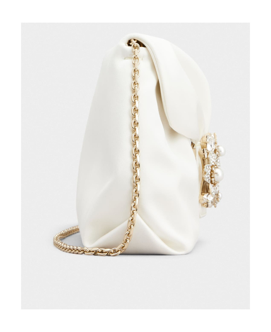 Roger Vivier Drape Bouquet Pearl Strass Drill Buckle Mini Handbag In White