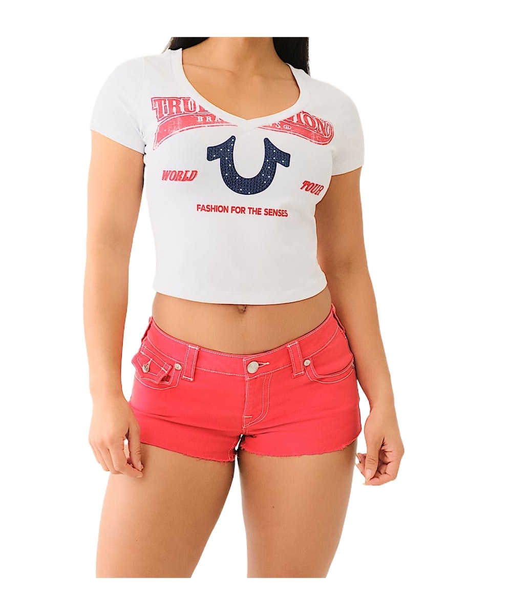 TRUE RELIGION CRYSTAL HORSESHOE V NECK BABY TEE 