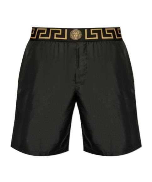 Versace Swim Shorts Featuring Greek Border In Green