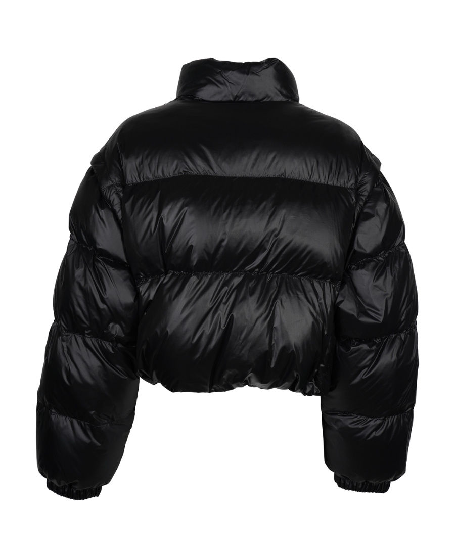 Prada Re-nylon Cropped Convertible Down Jacket In Black