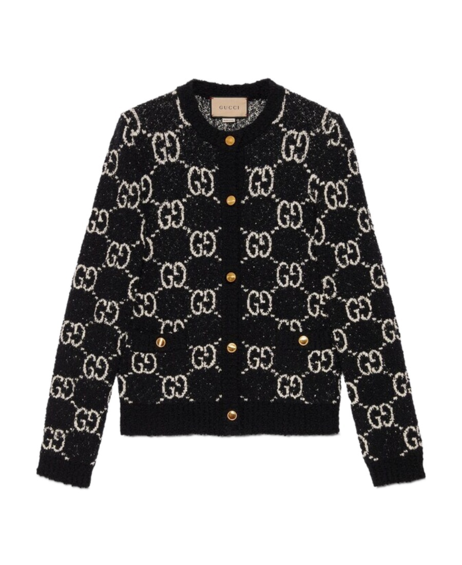 Gucci Gg-jacquard Knitted Cardigan In Black