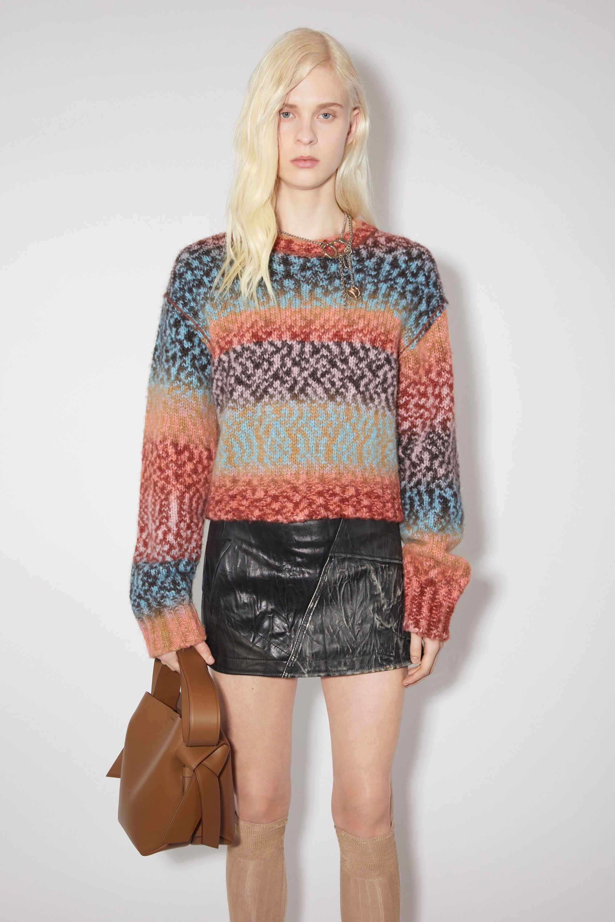 Acne Studios Patterned-intarsia Round-neck Jumper In Pink