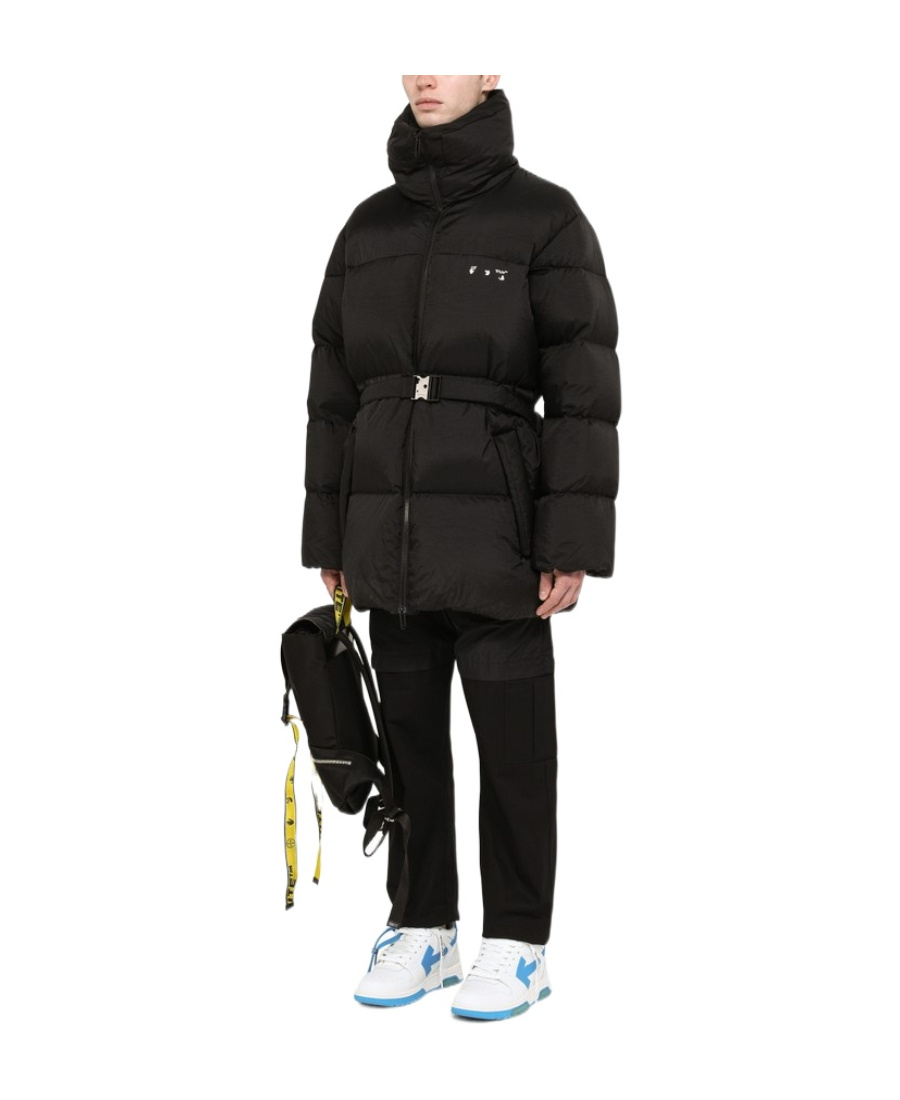 Off-white Hands Off Belted Puffer Down Jacket In Black