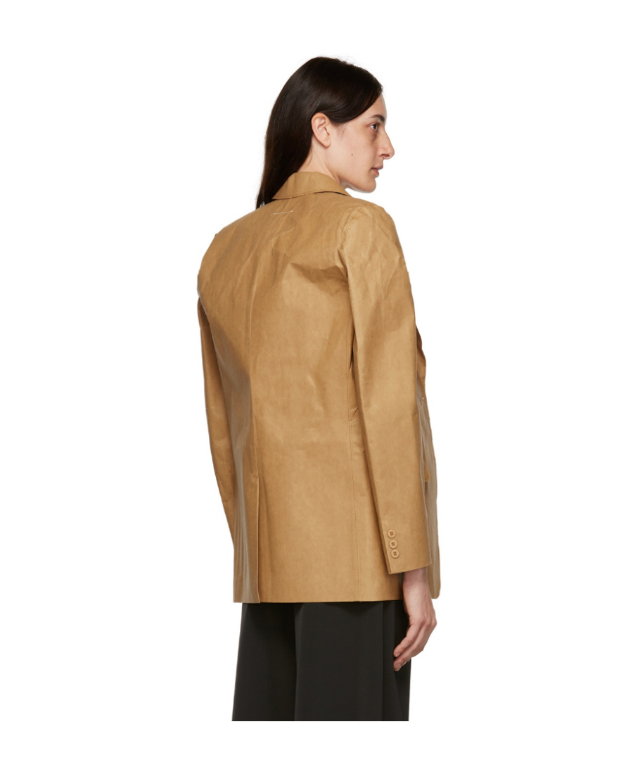 Mm6 Maison Margiela Logo Turn-over Collar Blazer In Nude