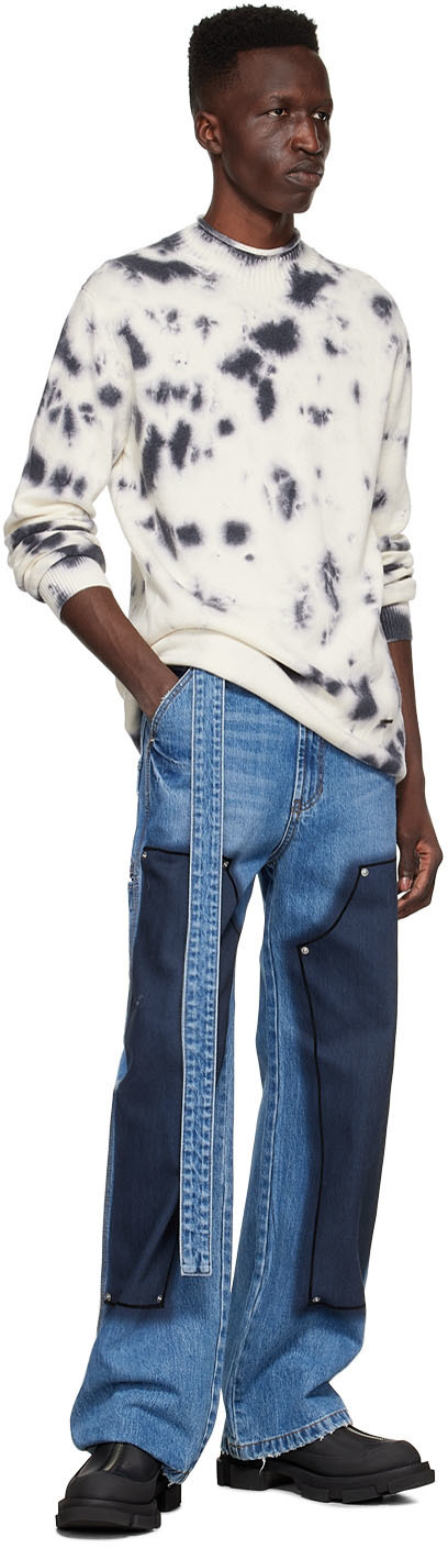 We11 Done Tie-dyed Round-neck Knitted Pullover In White