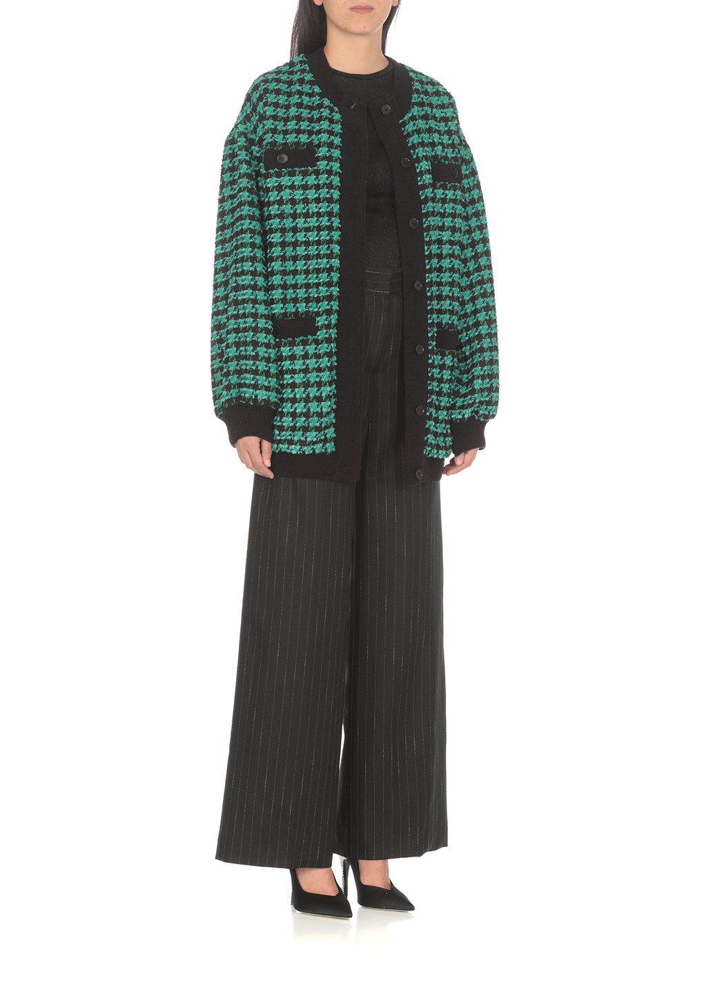 Msgm Houndstooth-pattern Tweed Cardi-coat In Black