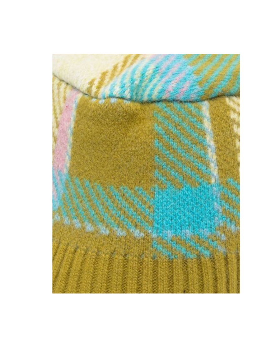 Ader Error Checked Knitted Wool-blend Bucket Hat In Green
