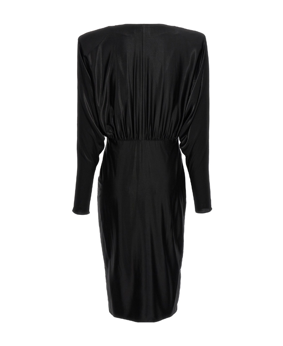 Alexandre Vauthier Jersey Dress With V-neck And Shoulder Pads In Black