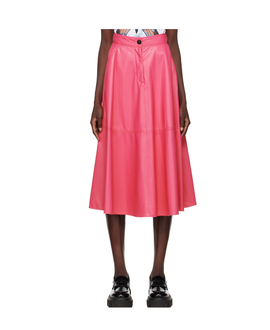 Msgm Pink Faux-leather Midi Skirt In Red