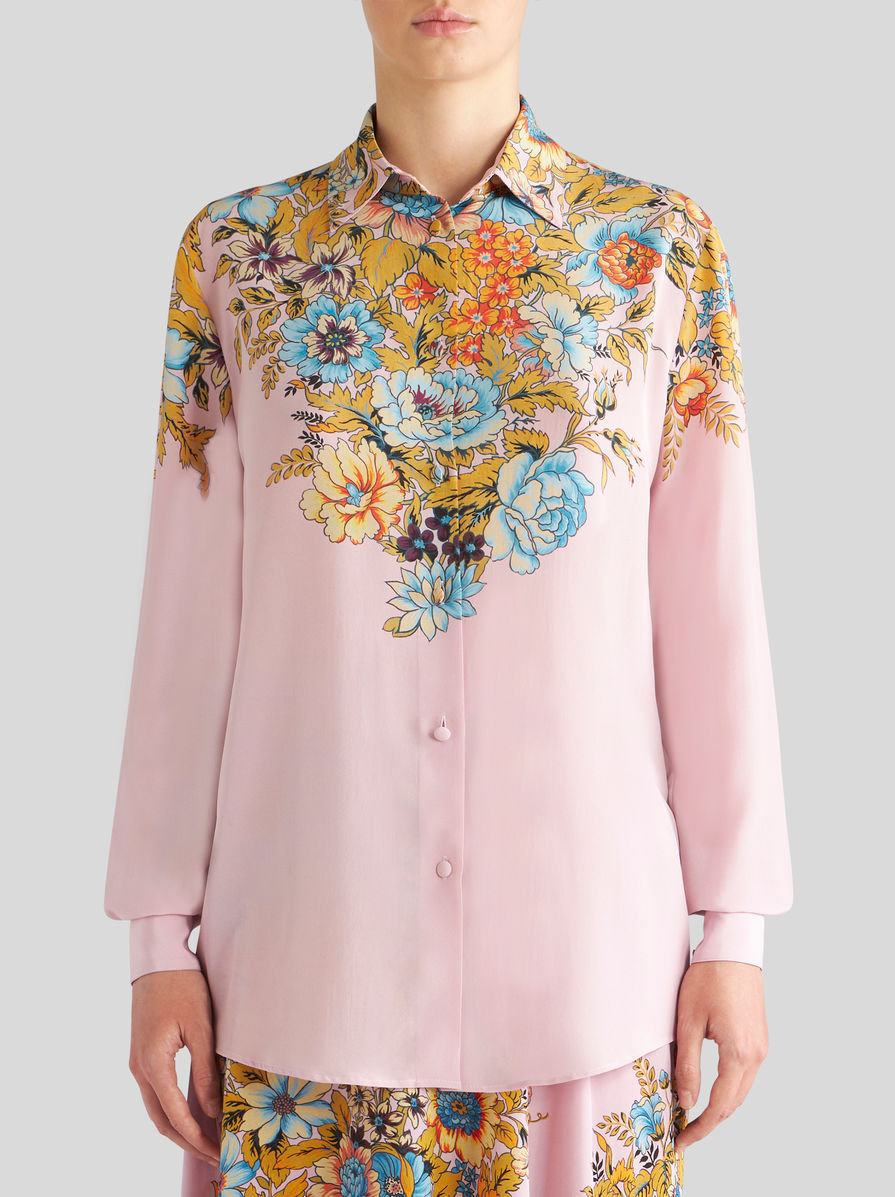 Shop Etro Floral-print Crepe De Chine Shirt In Pink