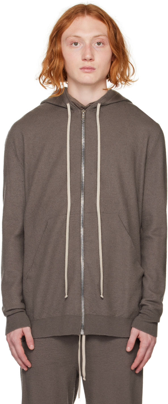 Rick Owens Drawstring Zip-up Hoodie In Gray