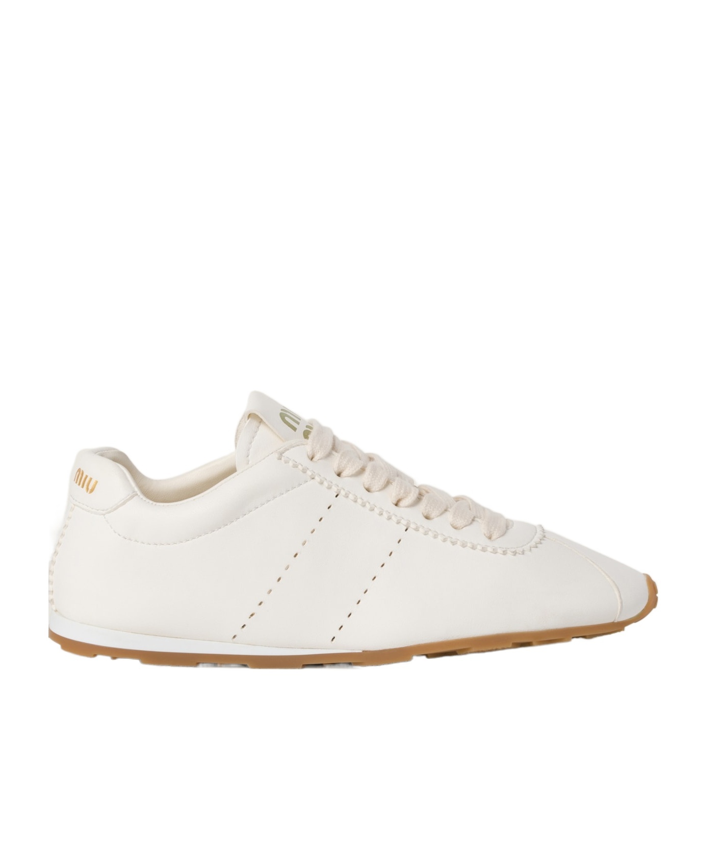 Miu Miu Leather Plume Low-top Sneakers Rubber Sole In White