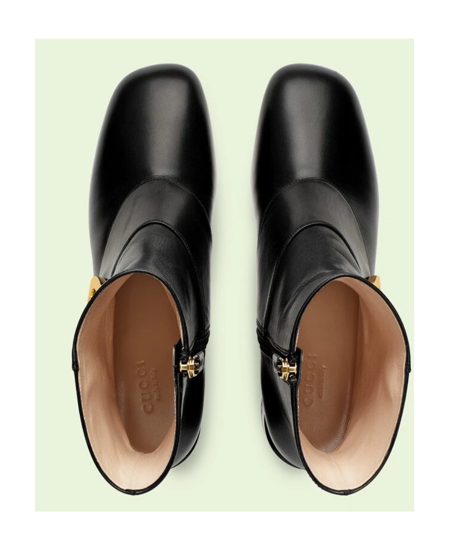 Gucci Blondie Leather Medallion Ankle Boots In Neutral