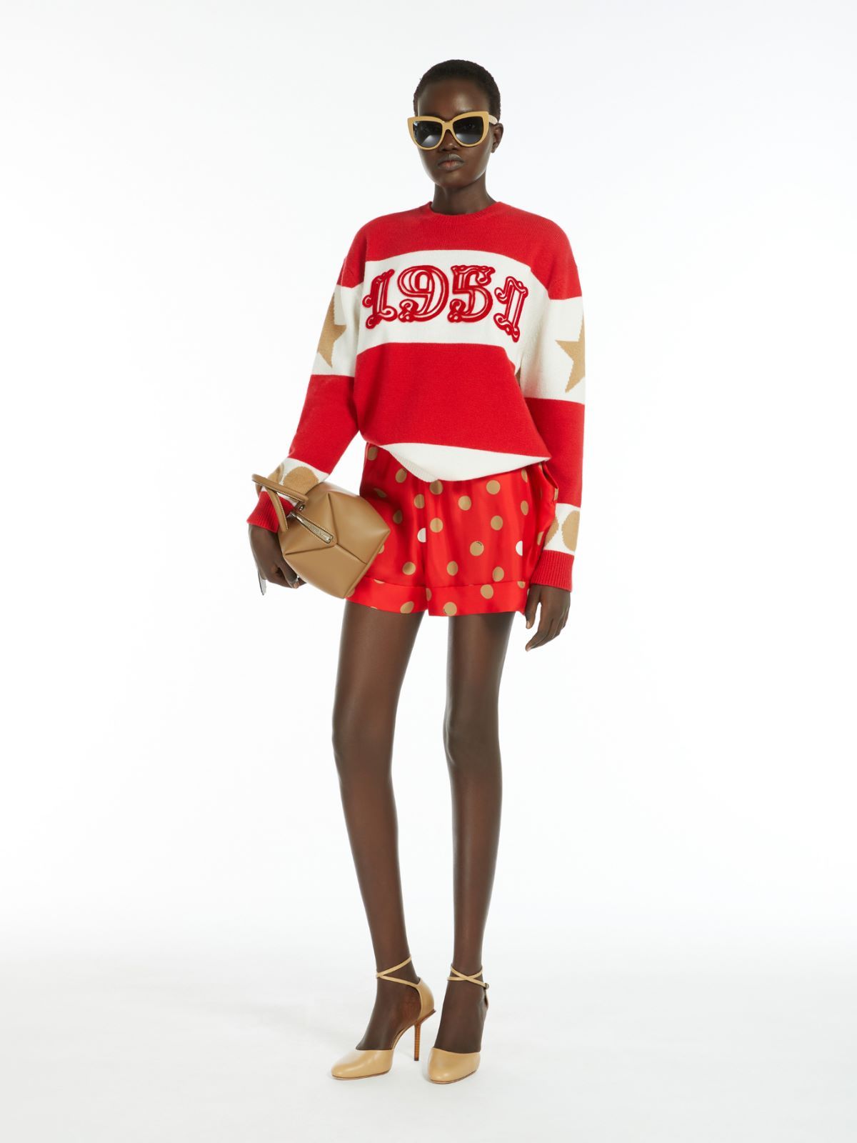Max Mara Red Wool Jacquard Dirce Over Pullover In Red