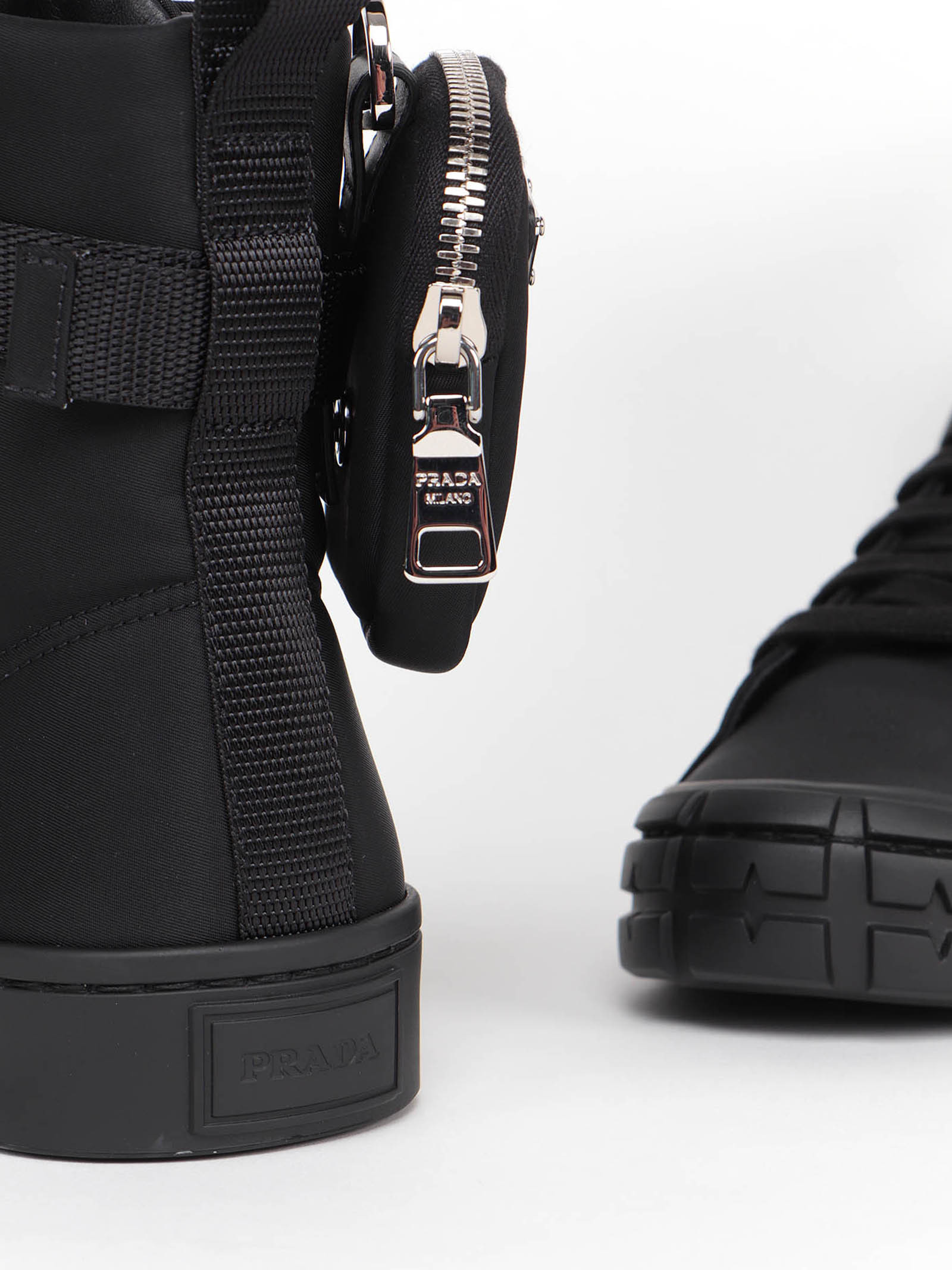 Prada Wheel Re-nylon High-top Sneakers In Black