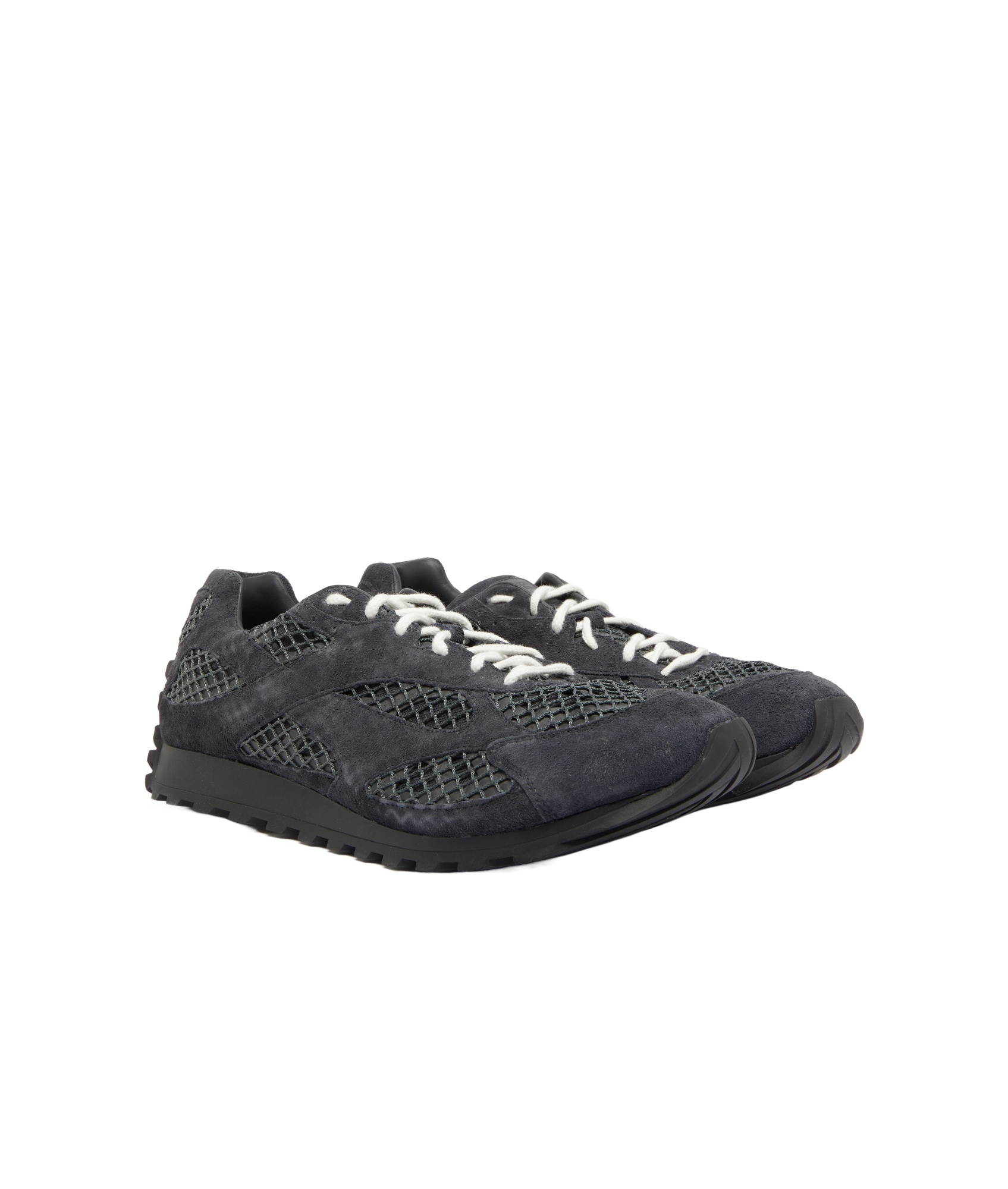 Bottega Veneta Textured Suede And Mesh Grey Sneakers In Black