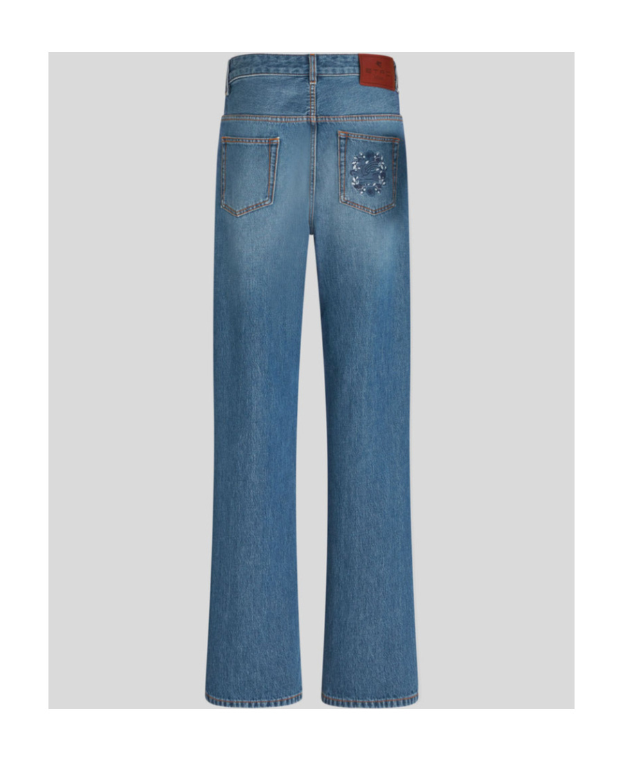 Etro Pegaso-embroidered Wide-leg Jeans In Blue