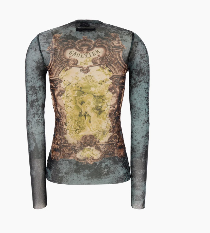 Jean Paul Gaultier Mesh Medallion Top Ls In Brown