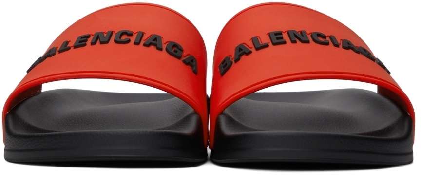Balenciaga Embossed Logo Flip-flops In Red