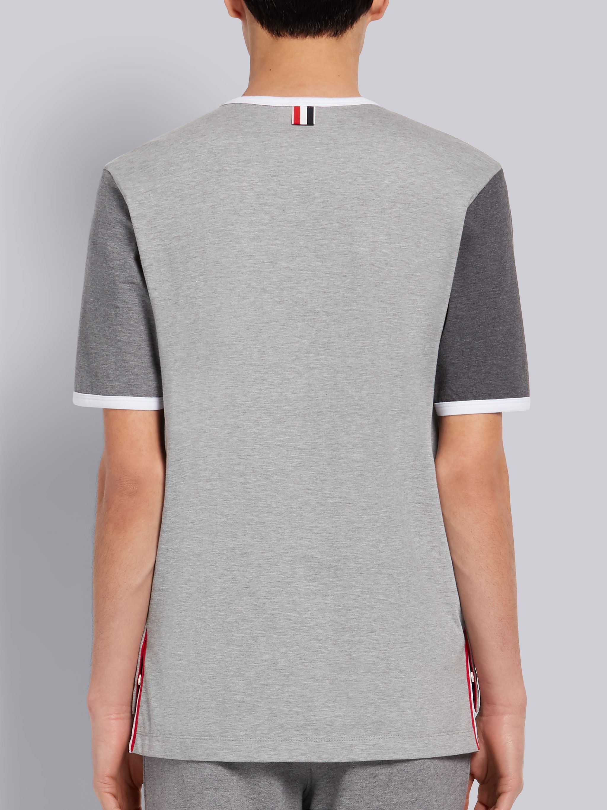 Thom Browne Contrast Sleeve Crewneck Cotton Ringer T-shirt In White