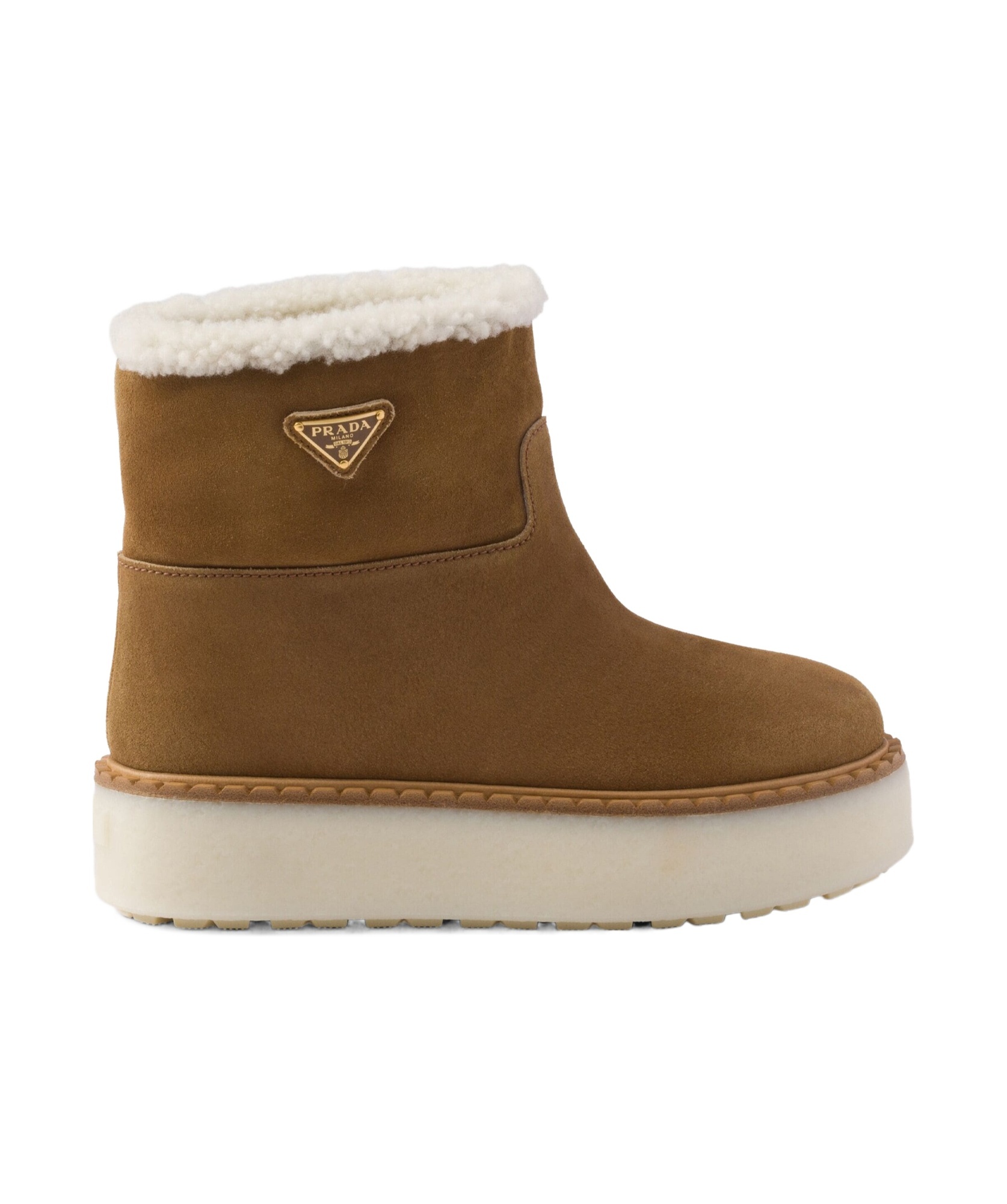 Prada Triangle Logo Suede Snow Boots In Brown