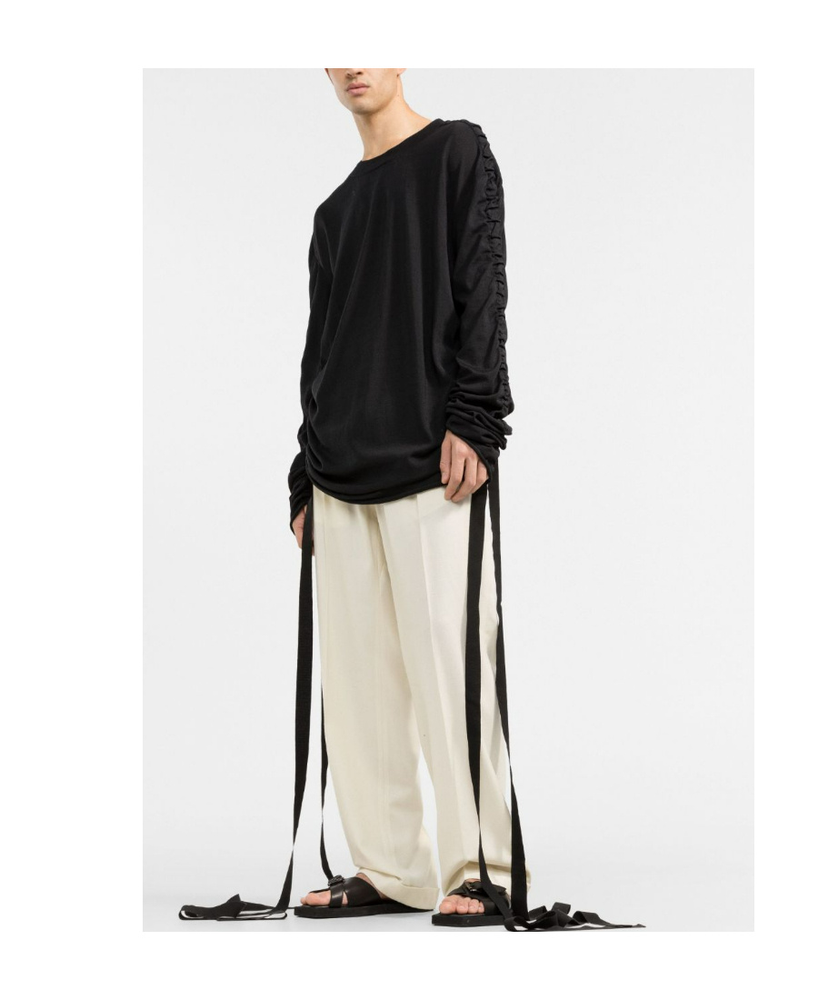 Balmain Drawstring-detail Long-sleeve T-shirt In Black