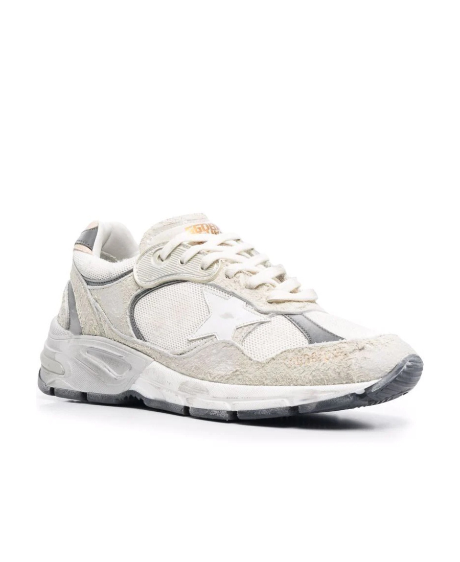 Shop Golden Goose Dad-star Sneakers In White Mesh And Suede With White Leather Star And Beige Leather Heel Tab