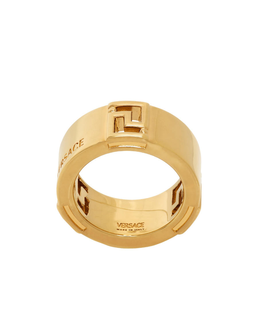 Versace Logo Logo Ring In Yellow