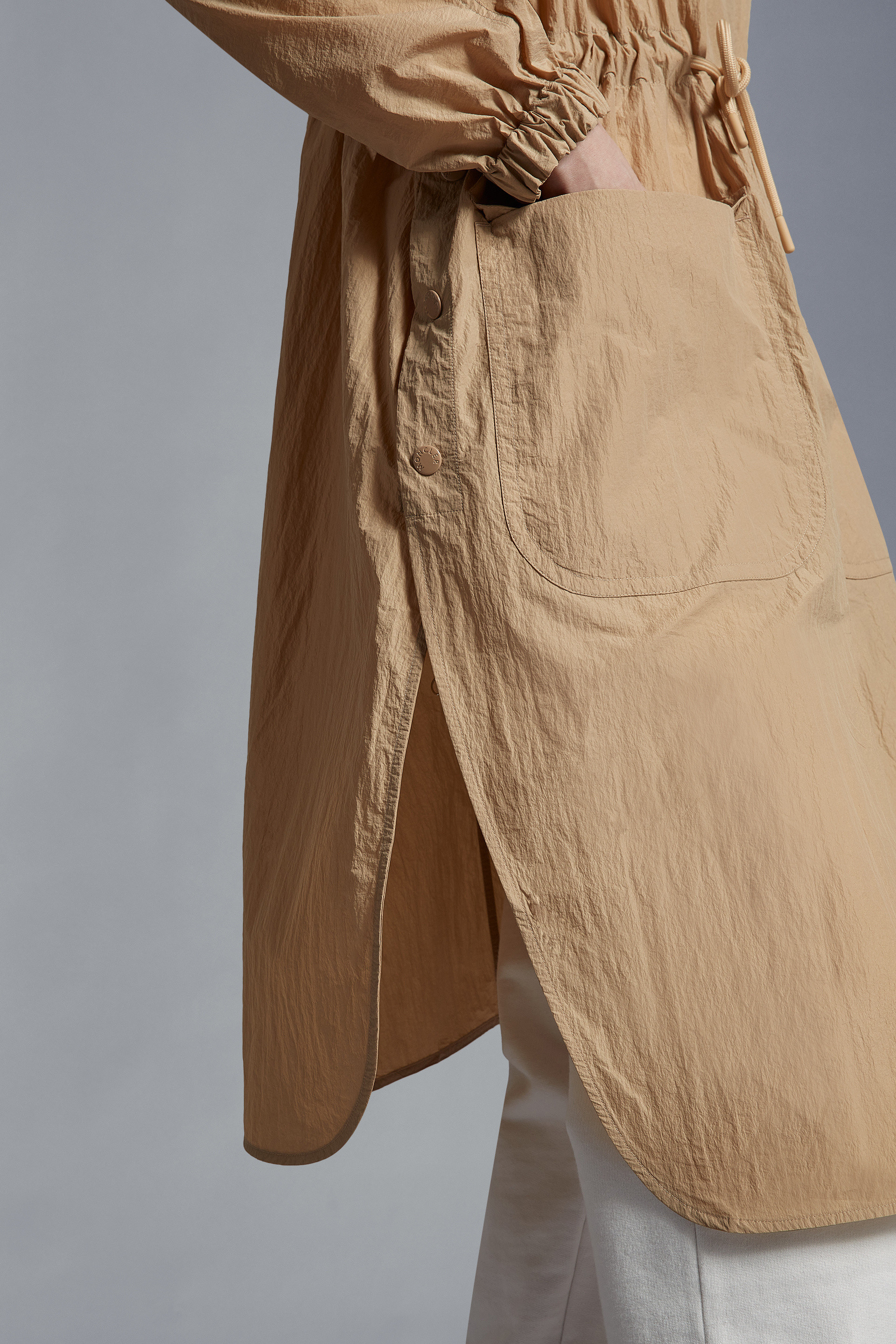 Moncler Drawstring-waist Hooded Coat In Nude