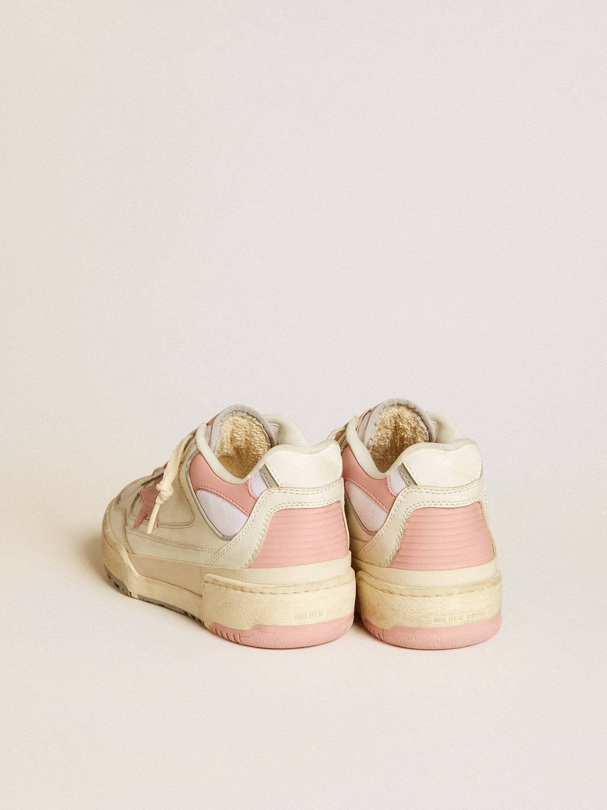 Golden Goose Forty2 Distressed Finish Leather And Fabric Sneakers With Pink Star