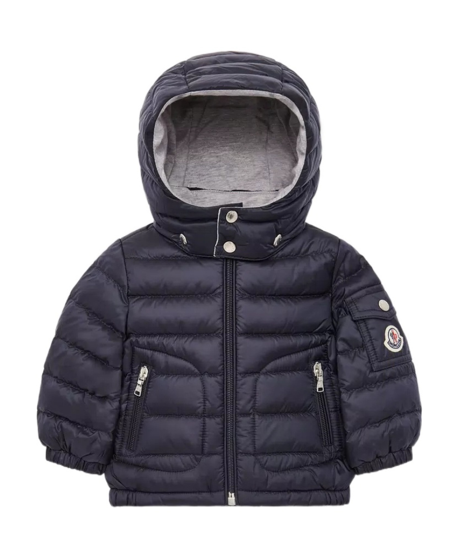 Moncler Down Jacket With Logo Affixed In Blue