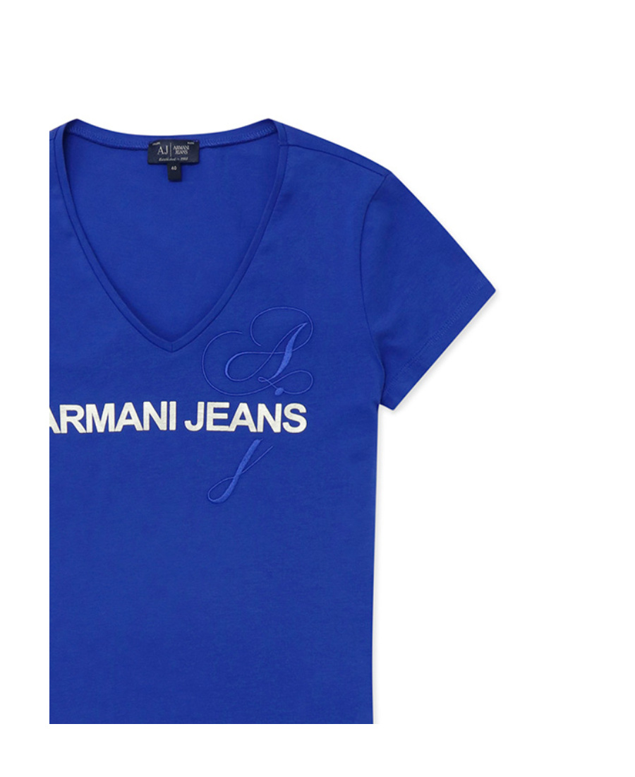 Shop Armani Jeans V-collar Short-sleeved T-shirt In Blue