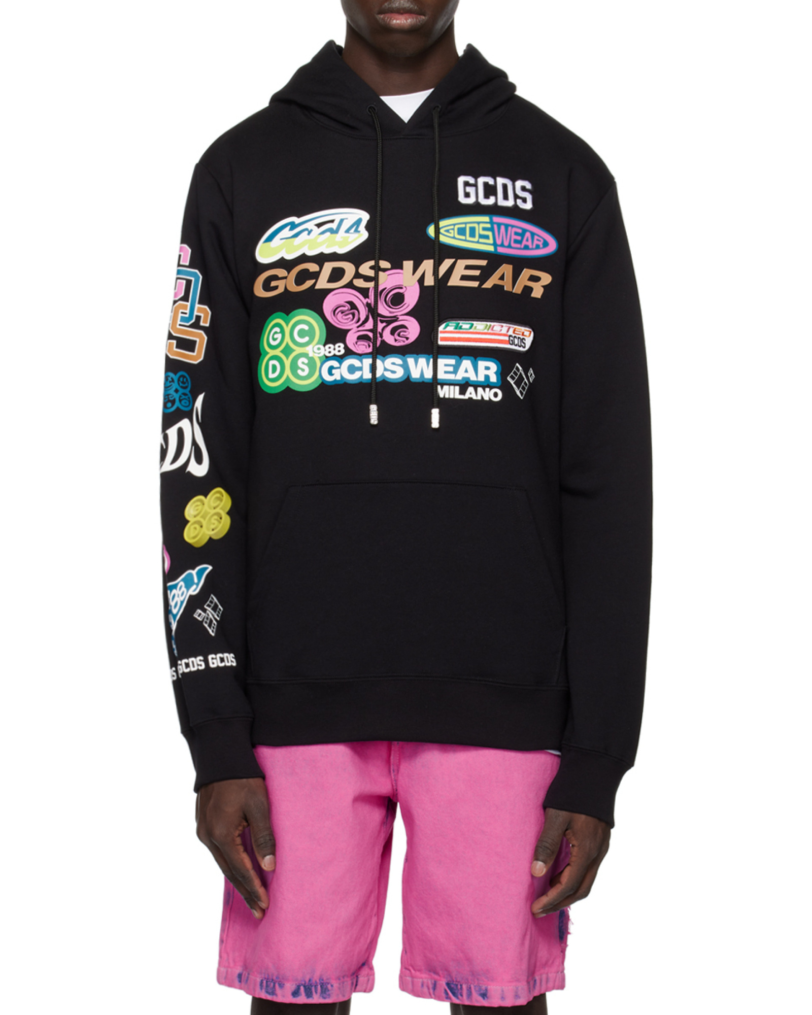 Gcds Logo-print Drawstring Hoodie In Black
