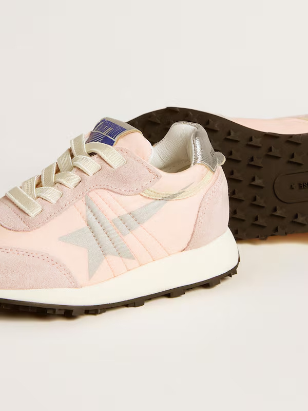 Golden Goose Marathon Junior In Pink Nylon With Printed Star And Leather Heel Tab In Pink