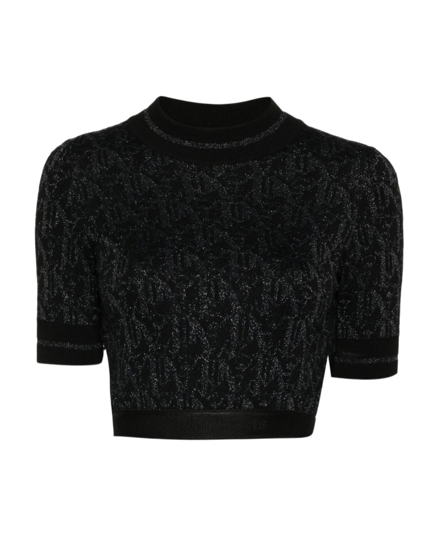Palm Angels Lurex Knit Top With Monogram Tops Black In Black