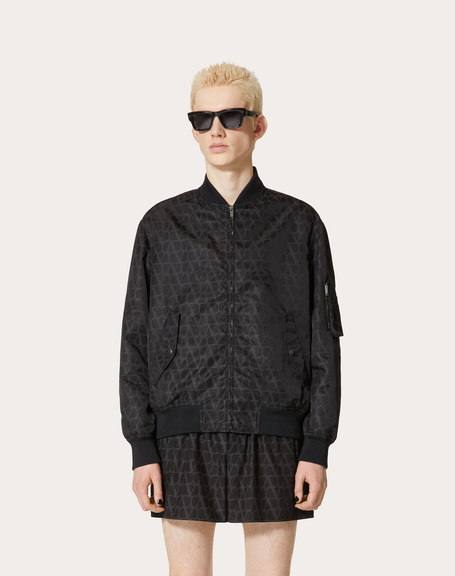 Valentino Geometric Pattern Lightweight Bomber Jacket In Black