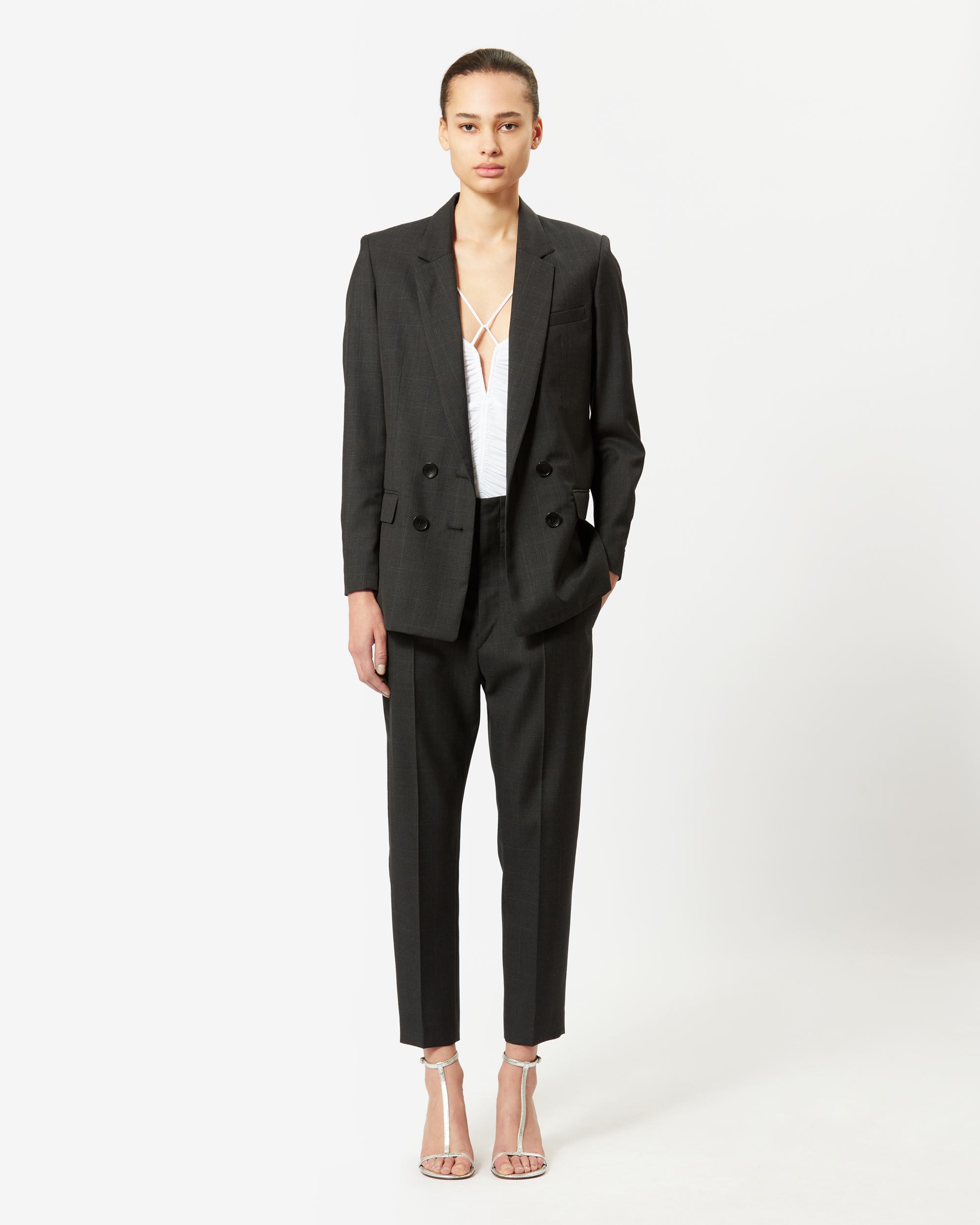 Isabel Marant Checked Double Breasted Blazer In Black