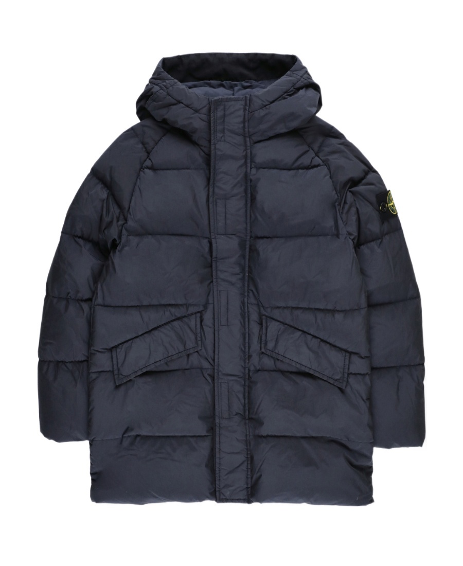 Stone Island Junior Compass-motif Long-sleeved Padded Coat In Blue