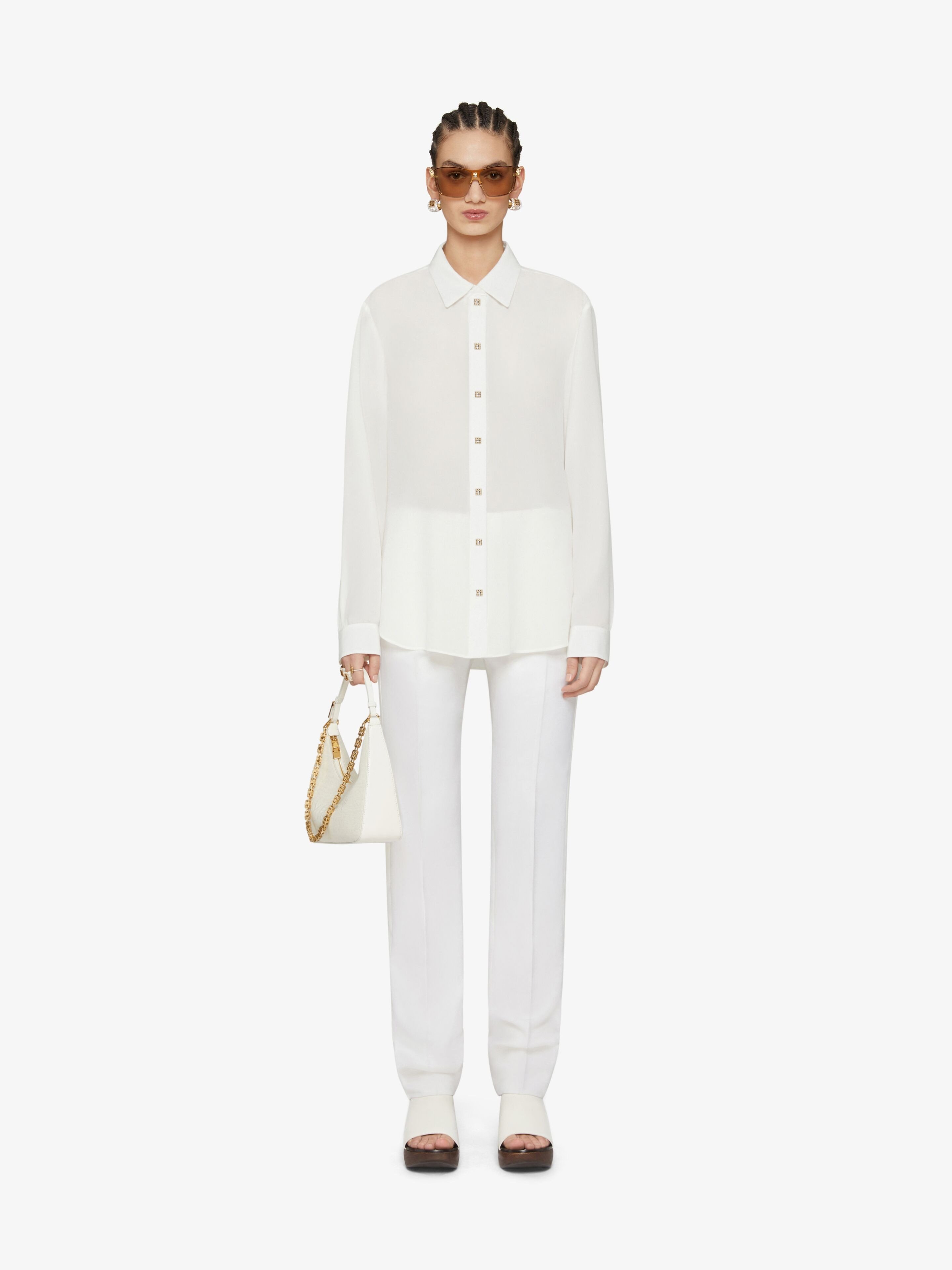 Givenchy Long-sleeve Silk Shirt In White