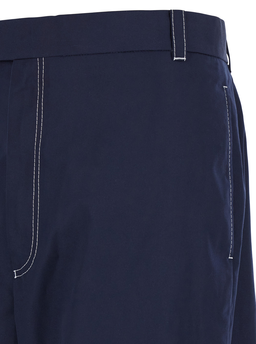 Thom Browne Blue Straight Pants With Contrasting Stitching In Fabric Man In Black