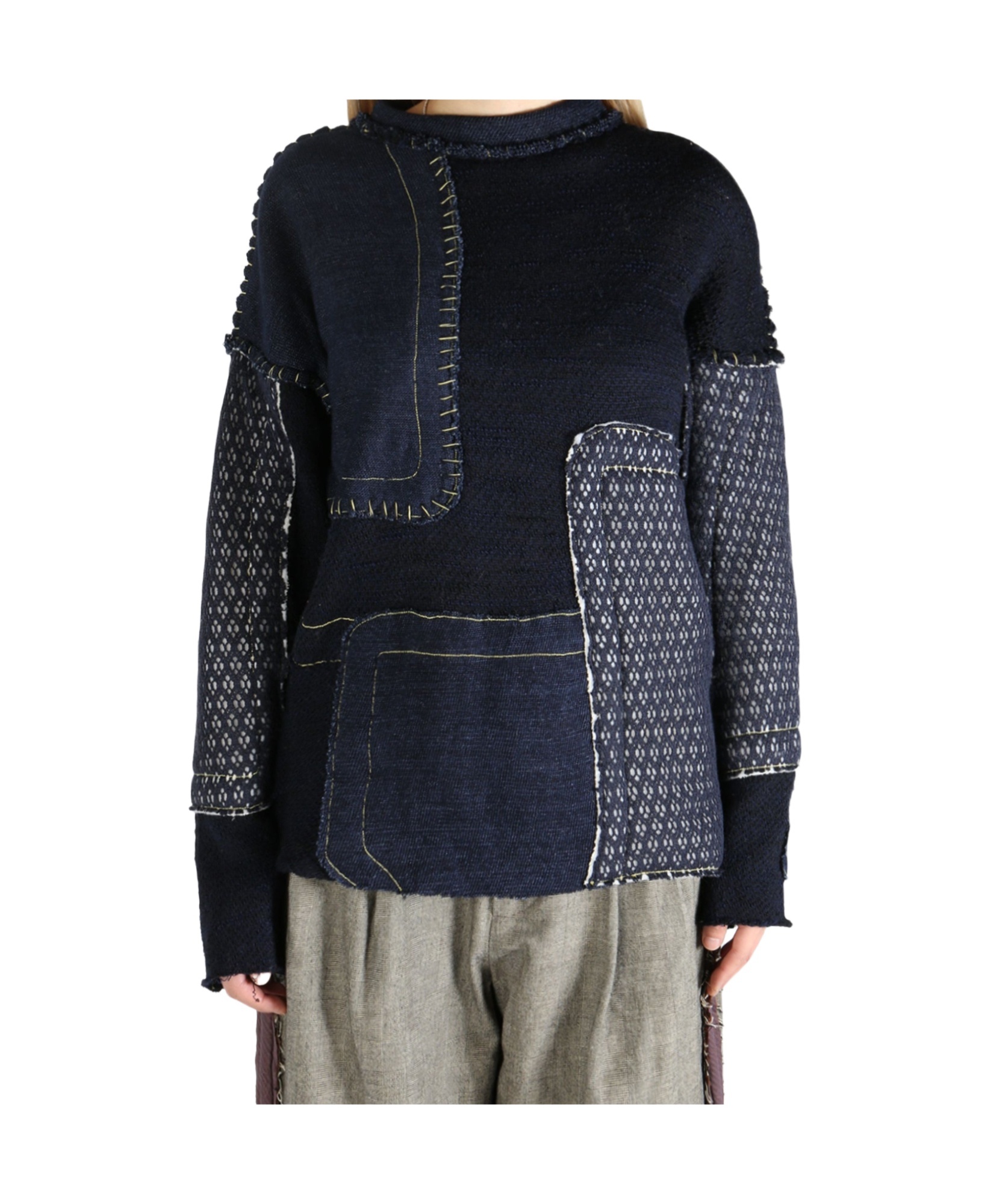 Communs Patchwork Long-sleeve Top In Black