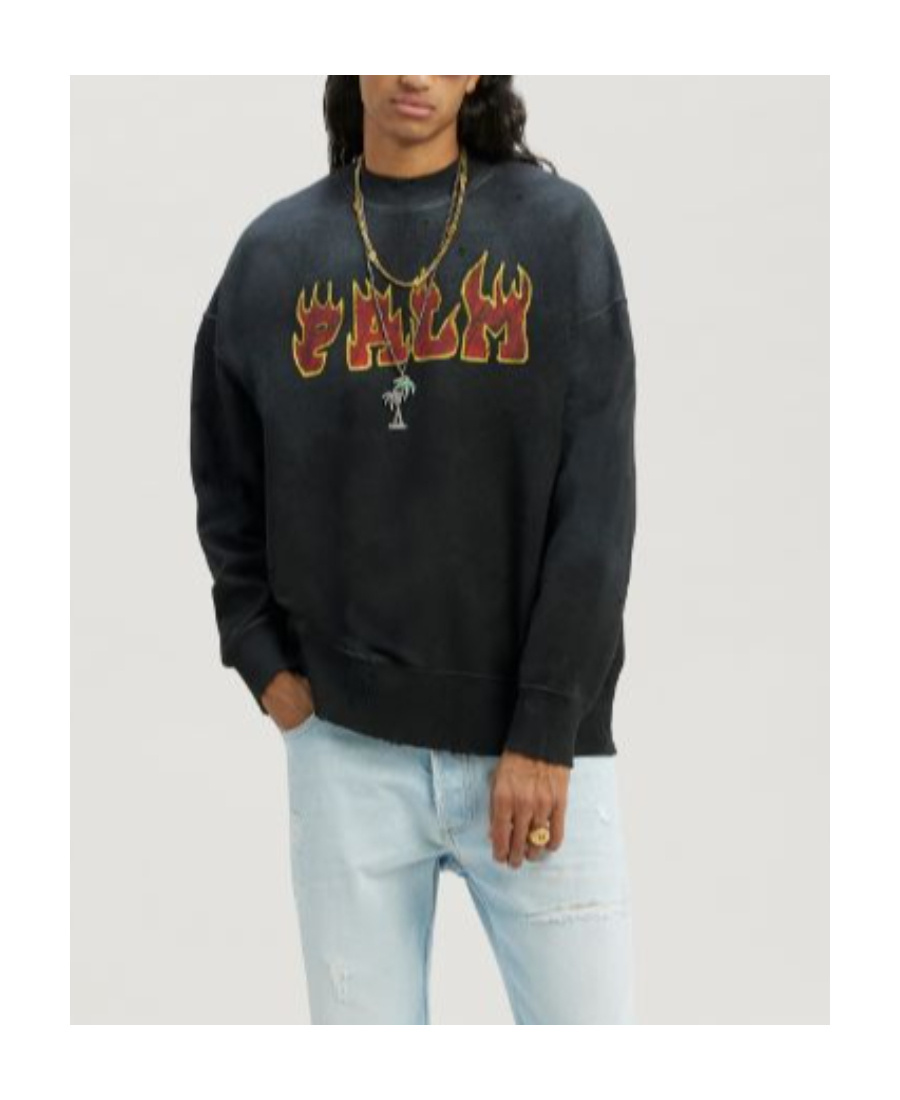 PALM ANGELS LOGO FLAMES COTTON SWEATSHIRT