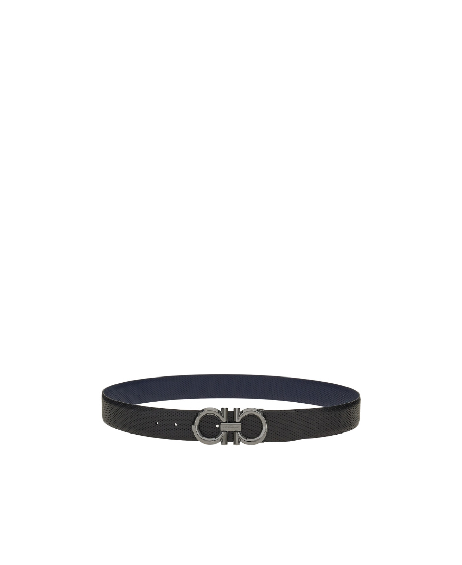 Ferragamo Double-sided Adjustable Gancini Belt In Black