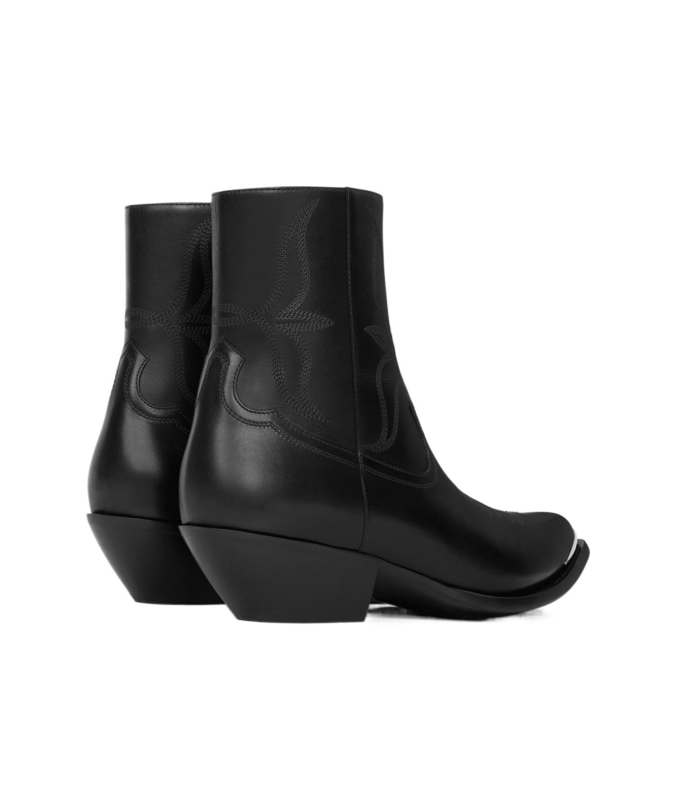 Celine Men Leon Zipped Boot With Metal Toe In Shiny Calfskin In Black
