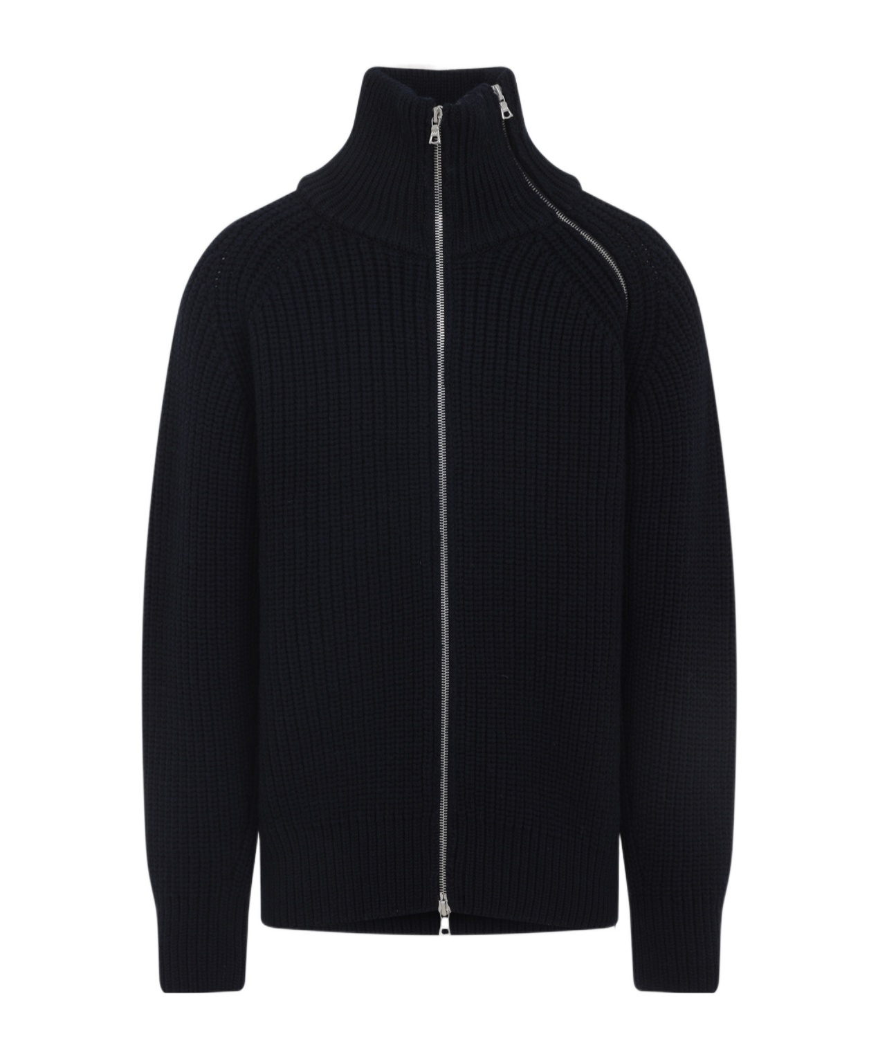 Dries Van Noten Full Zip Turtleneck Sweater With Shoulder Detail In Black