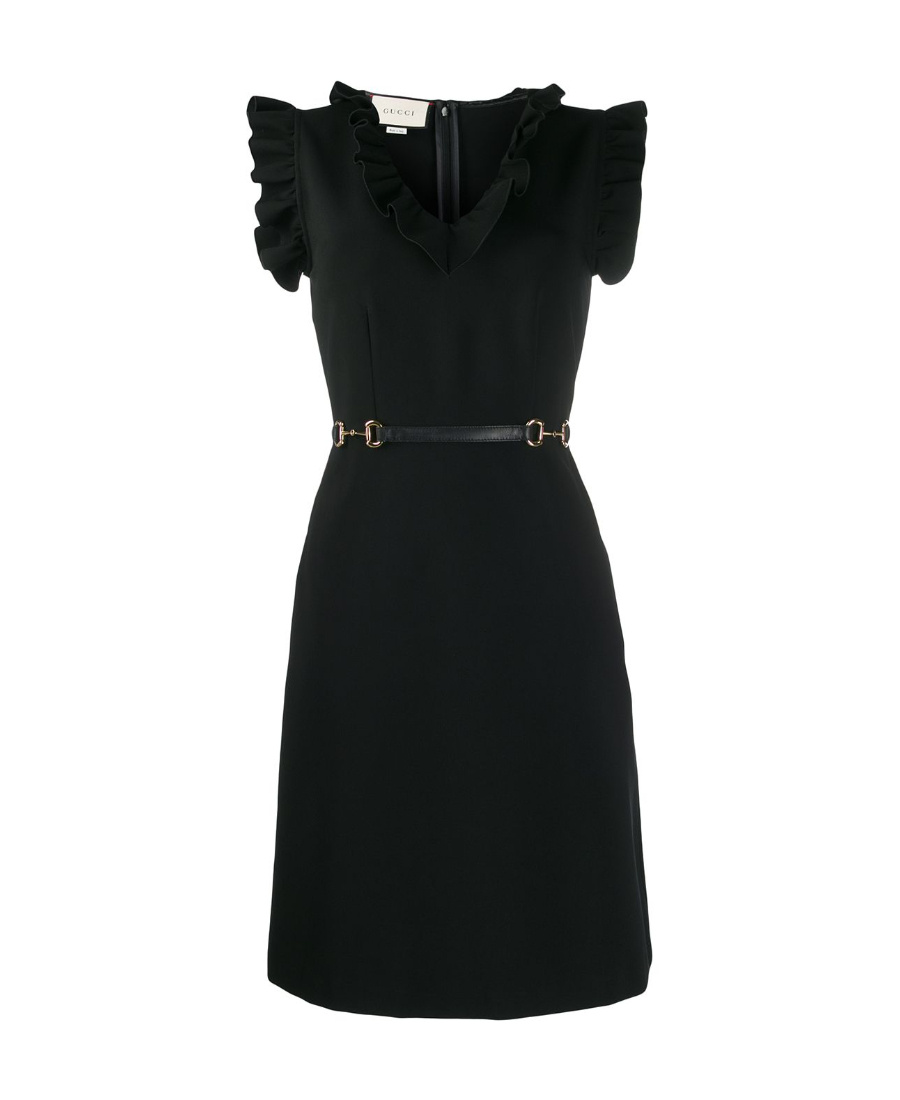 Gucci Ruffled Sleeveless Dress In Black
