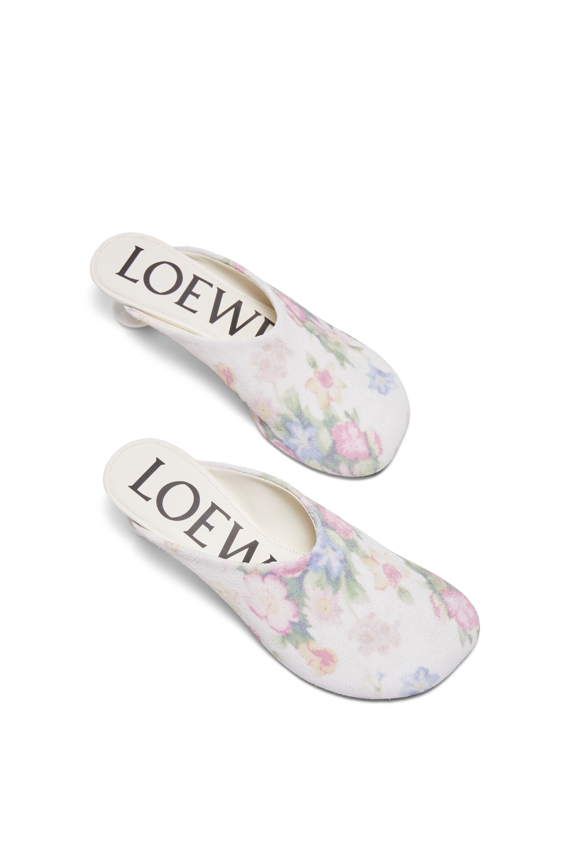 Loewe 45mm Floral Print Calf Leather Mules In White