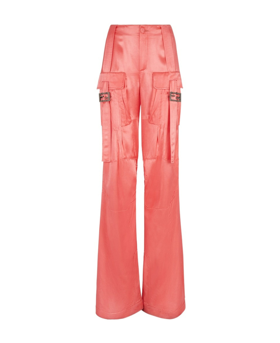 Fendi Satin-finish Wide-leg Cargo Trousers In Pink