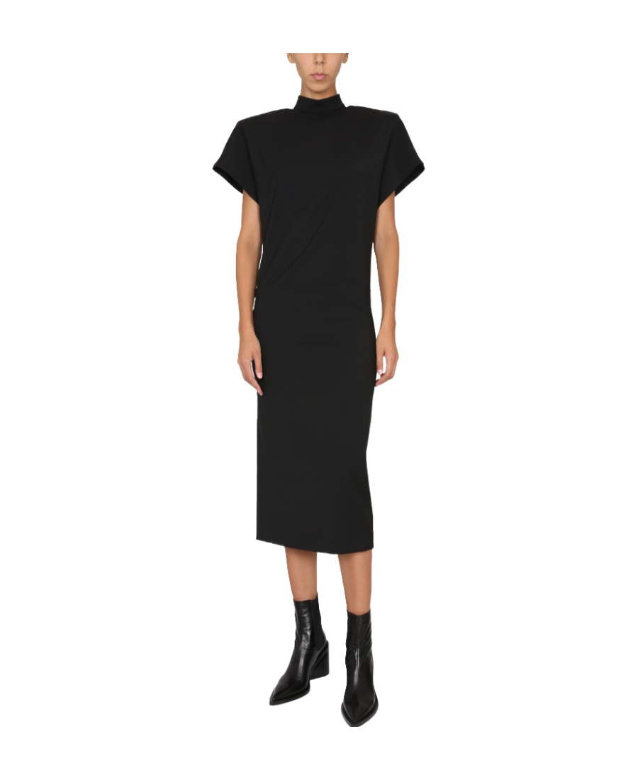 Max Mara Midi Dress With High Neck And Back Slit In Black