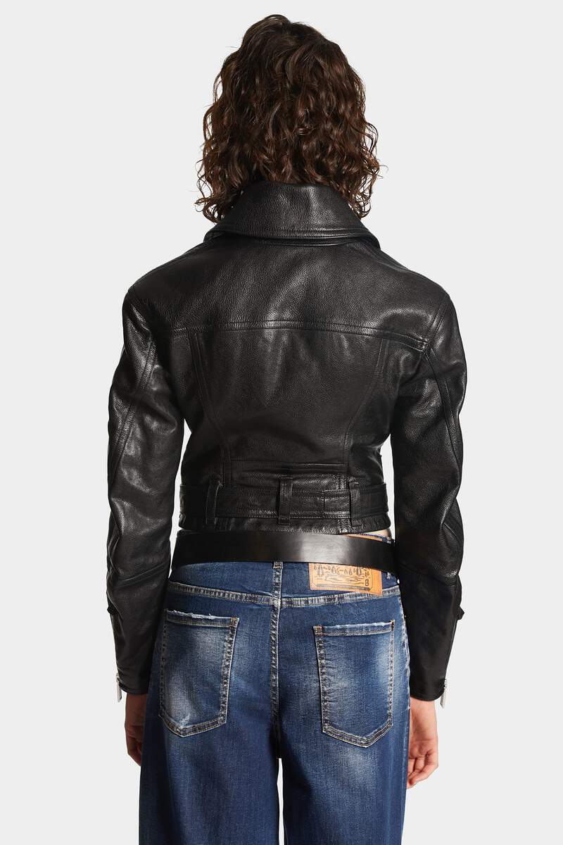 Dsquared2 Cropped Leather Biker Jacket In Black
